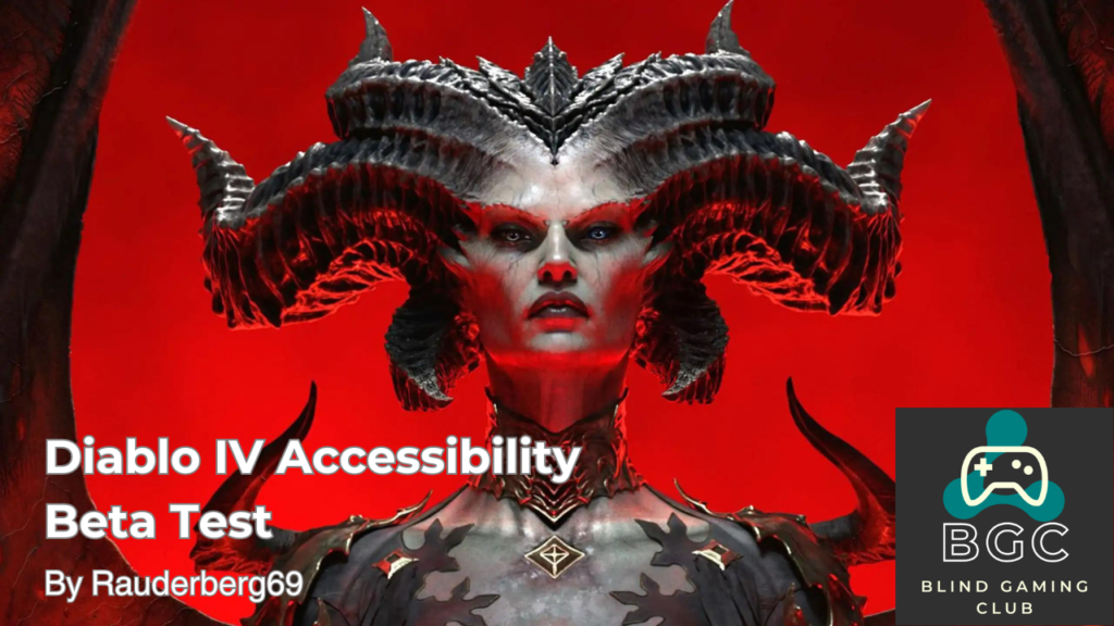 image contains a woman with goat like horns and text saying diablo IV accessibility